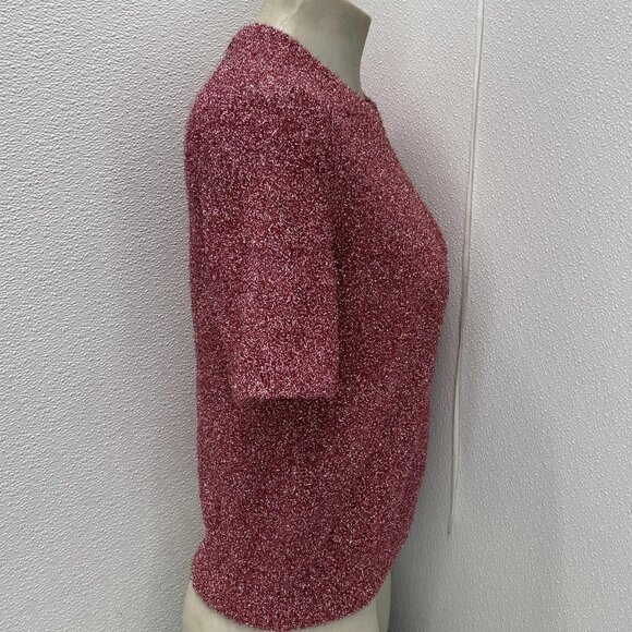 Lela Rose Tinsel Knit Short Sleeve Top Women’s S Pink - Picture 7 of 7